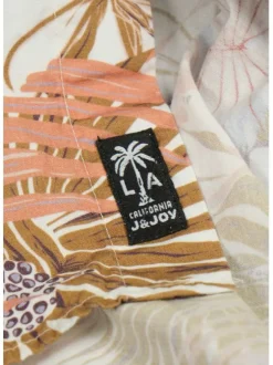 Chemise blanche en coton imprimée de palmes, coupe ajustée et à manches courtes