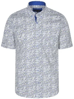 Chemise blanche en coton mélangé avec imprimé moucheté all-over coupe droite col américain