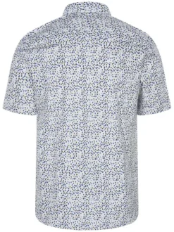 Chemise blanche en coton mélangé avec imprimé moucheté all-over coupe droite col américain