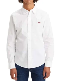 Chemise blanche en coton unie avec une coupe ajustée et un col français