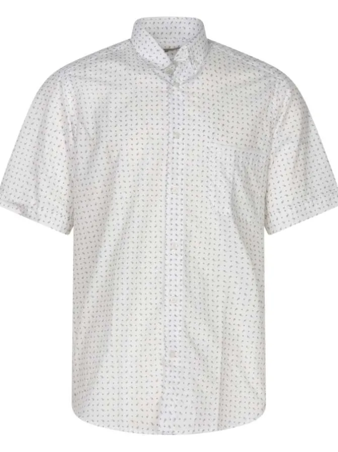 Chemise blanche imprimé avec une coupe droite col boutonné et à manches courtes
