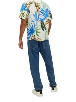 Chemise blanche imprimé coupe regular fit avec col cubain et imprimé floral
