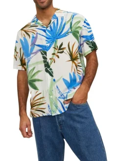 Chemise blanche imprimé coupe regular fit avec col cubain et imprimé floral