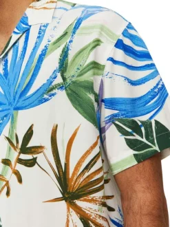 Chemise blanche imprimé coupe regular fit avec col cubain et imprimé floral