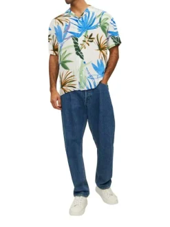 Chemise blanche imprimé coupe regular fit avec col cubain et imprimé floral
