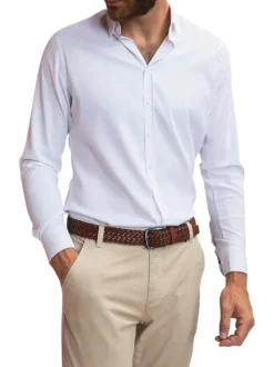 Chemise blanche unie coupe ajustée col boutonné et à manches longues
