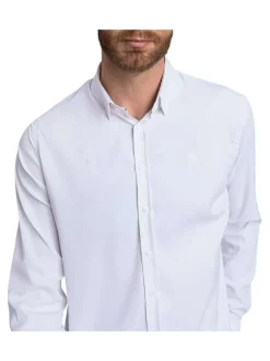 Chemise blanche unie coupe ajustée col boutonné et à manches longues