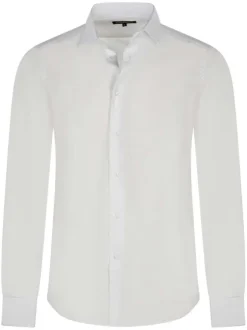 Chemise blanche unie à coupe ajustée col italien et à manches longues