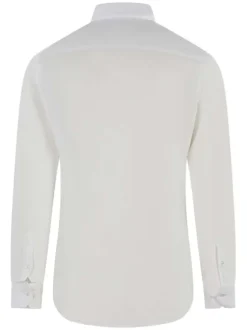 Chemise blanche unie à coupe ajustée col italien et à manches longues