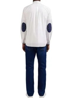 Chemise blanche unie droite à col anglais et à manches longues avec coudière