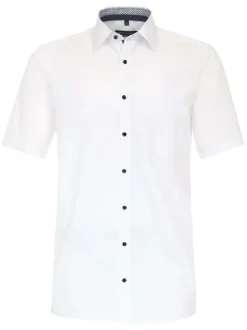 Chemise blanche unie en coton avec une coupe droite à fermeture boutonnée