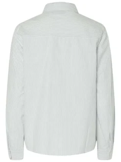 Chemise bleu argenté rayée en coton avec boutonnière à l'avant