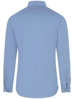 Chemise bleu ciel unie avec une coupe ajustée un col italien et des manches longues