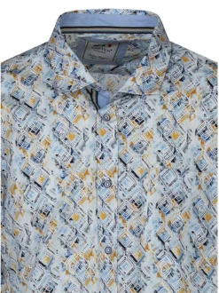 Chemise bleu clair en coton à motifs imprimés avec une coupe droite