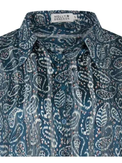 Chemise bleue cachemire à coupe droite col italien et à manches longues