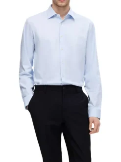 Chemise bleue ciel unie à coupe slim fit avec des manches longues boutonnées