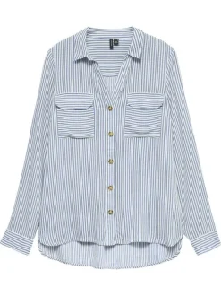 Chemise bleue à coupe ajustée pourvue d'un col à revers et de manches longues