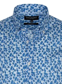 Chemise bleue en coton avec imprimé liberty all-over coupe ajustée col américain