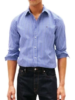 Chemise bleue en coton à coupe droite ornée d'un imprimé carreaux