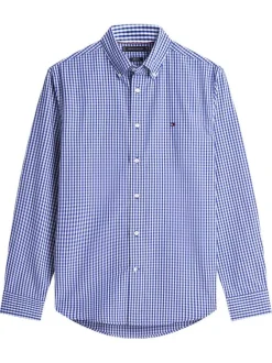 Chemise bleue en coton à coupe droite ornée d'un imprimé carreaux