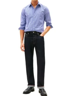 Chemise bleue en coton à coupe droite ornée d'un imprimé carreaux