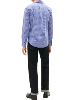 Chemise bleue en coton à coupe droite ornée d'un imprimé carreaux