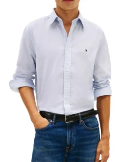 Chemise bleue en coton à coupe droite ornée d'un imprimé géométrique