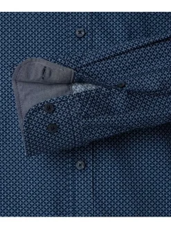 Chemise bleue marine Grande Taille en coton avec motif, col français et 1 poche