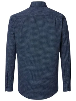 Chemise bleue marine Grande Taille en coton avec motif, col français et 1 poche
