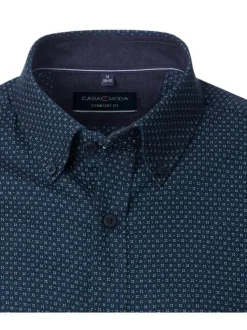 Chemise bleue marine Grande Taille en coton à motif avec col boutonné et logo