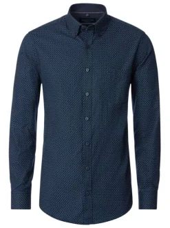 Chemise bleue marine Grande Taille en coton à motif avec col boutonné et logo