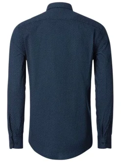 Chemise bleue marine Grande Taille en coton à motif avec col boutonné et logo