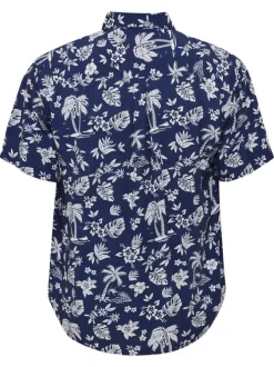 Chemise bleue marine à motif tropical avec une coupe regular fit