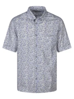 Chemise bleue à motifs pourvue d'un col américain et de manches courtes