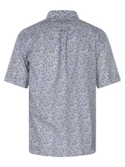 Chemise bleue à motifs pourvue d'un col américain et de manches courtes