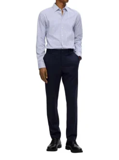 Chemise bleue rayée à coupe slim fit avec des manches longues boutonnées