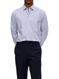 Chemise bleue rayée à coupe slim fit avec des manches longues boutonnées
