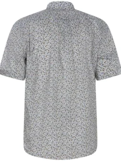 Chemise bleue tachetée en cuir à coupe droite un col français et des manches courtes