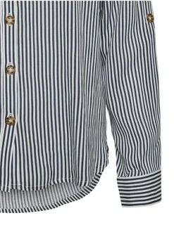 Chemise bleu rayée à coupe droite col italien et à manches longues