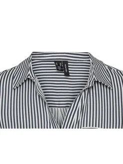 Chemise bleu rayée à coupe droite col italien et à manches longues