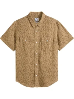 Chemise camel floral avec une coupe droite et des manches courtes
