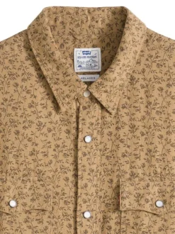 Chemise camel floral avec une coupe droite et des manches courtes