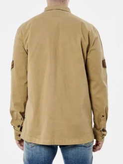 Chemise camel unie en coton avec une coupe ample un col français et à manches longues