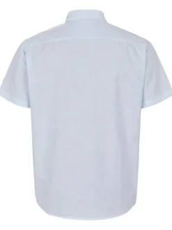 Chemise ciel à fines rayures avec une coupe droite et un col français