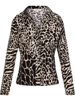 Chemise écrue et noire ornée de motifs animalier et pourvue d'un col à rabats