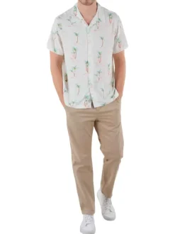 Chemise écrue imprimé tropicale avec une coupe regular fit et un col cubain