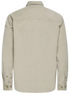 Chemise écrue unie en coton avec une coupe droite et un col à revers