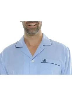 Chemise de nuit bleue ciel longue à col cranté et à fermeture boutonnée
