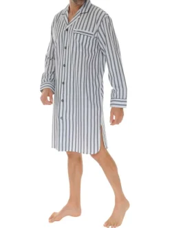 Chemise de nuit ciel rayée avec des manches longues et fermeture boutonnée