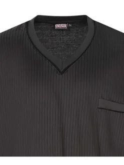Chemise de nuit longue grise unie avec un col en V et des manches longues